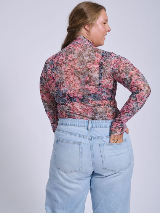 Damen Bluse Rollkragenpullover Blumen Floral
