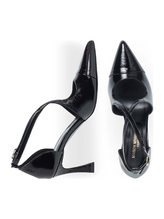 Leather Pointed Toe Heels with Strap Black