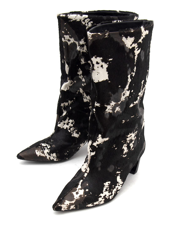 Vanya 01 Leder Damenstiefel mit Mittelhohem Absatz Grau
