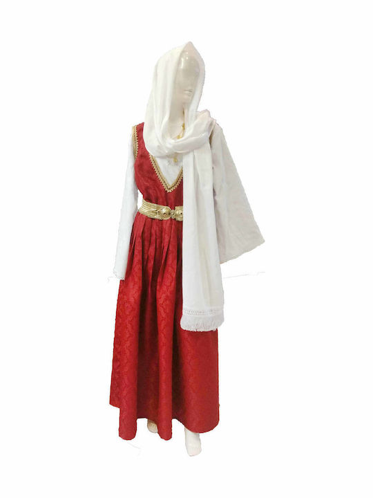 Samos Traditional Costume with Porphyra with 1 Row Necklace Red