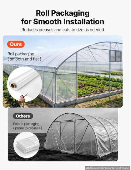 Folie Din Plastic Pentru Seră Vevor 1,8x30,5 M 6 Mil Film Transparent Din Polietilenă Pentru Ferme Agricultură Grădină Plante Exterior Rezistent La Apă Soare Îngheț Vânt Praf Greu Gros Acoperire De Iarnă Pentru Casă
