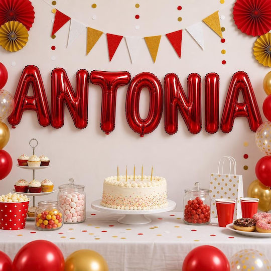 Set of 7 Red Foil Balloons with Name 40cm with Personalization
