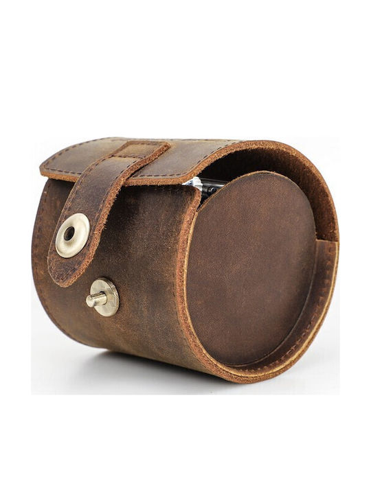 Leather Travel Case For 1 Watch Brown