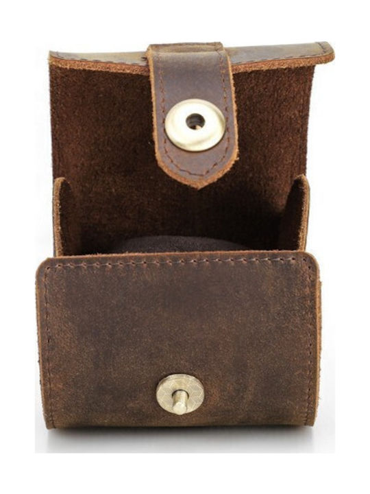 Leather Travel Case For 1 Watch Brown