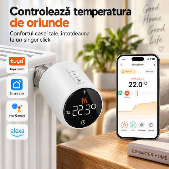 Cap De Termostat Electronic Cu Wi-Fi Pentru Calorifer 1 Bucată