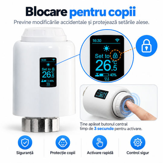 Cap De Termostat Electronic Cu Wi-Fi Pentru Calorifer 1 Bucată