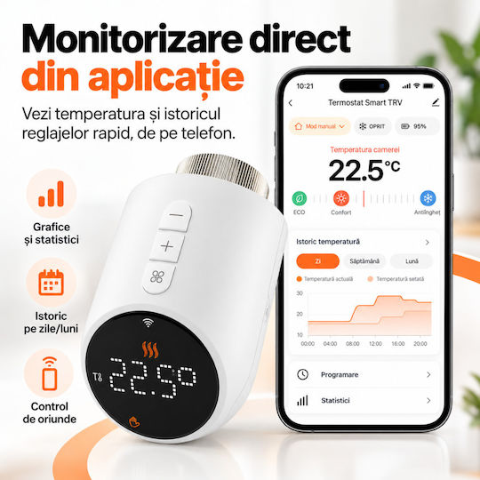 Cap De Termostat Electronic Cu Wi-Fi Pentru Calorifer 1 Bucată