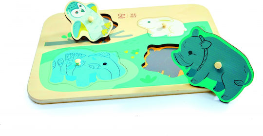 Wooden Kids Puzzle Pegged Animal Friends 5pcs Hape