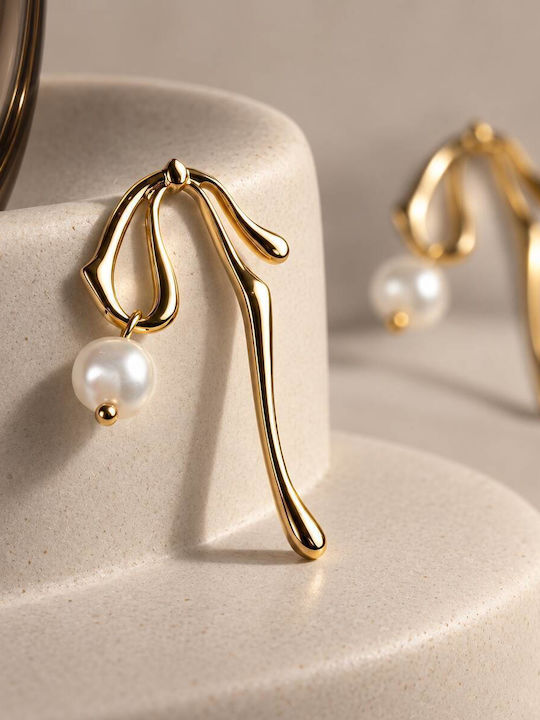 Gold Plated Earrings Bows Cuoro Pearl