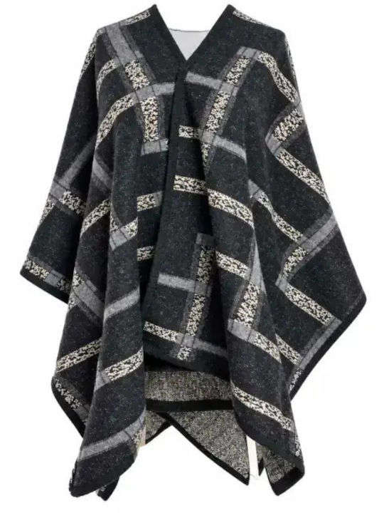 Poncho Împletit Negru Pentru Femei