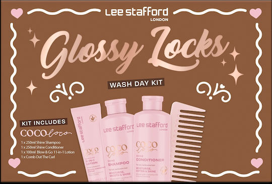 Lee Stafford Glossy Locks Haarpflege-Set Für Aufhellen Beschädigtes Haar Mit Shampoo Conditioner & Lotion 4Stücke