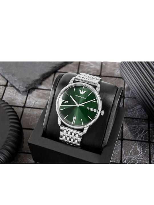 Мъжки Часовник 42mm На Батерия със Сребрист Металик Браслет