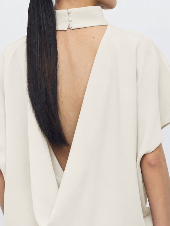 Damen Kurzärmeliges Drapierungs Top Ecru