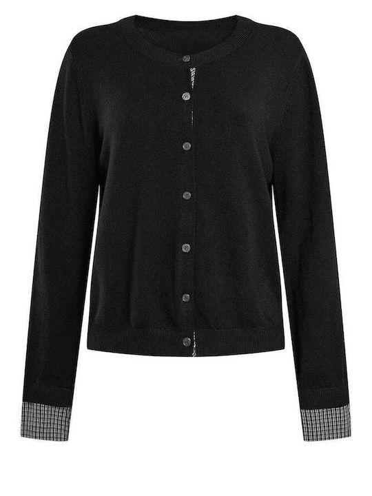 Celestino Gestrickte Damen Strickjacke Kariert Mit Details Schwarz