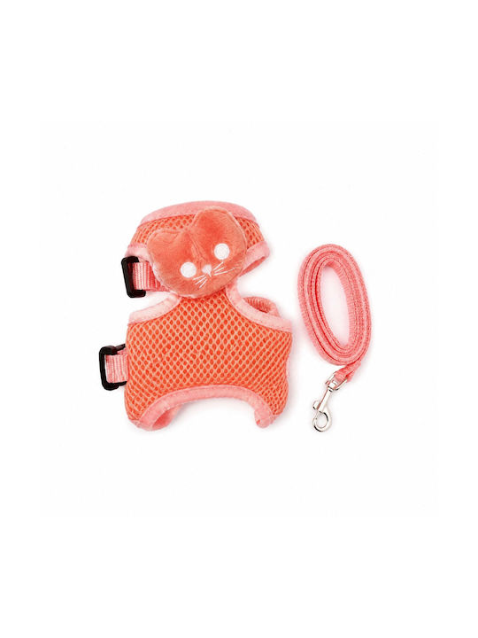 Fluffy Harness Cats Small Dogs Leash Coral