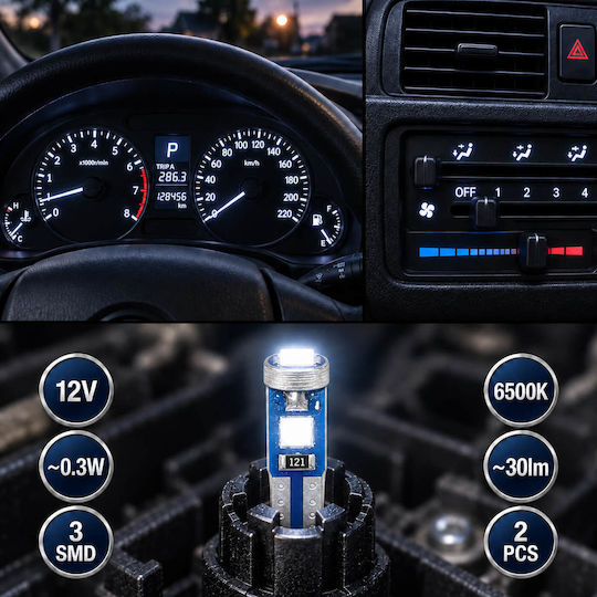 Rchang Becuri Auto Și Motocicletă T5 LED 6500K Alb Rece 12V 2 Bucăți