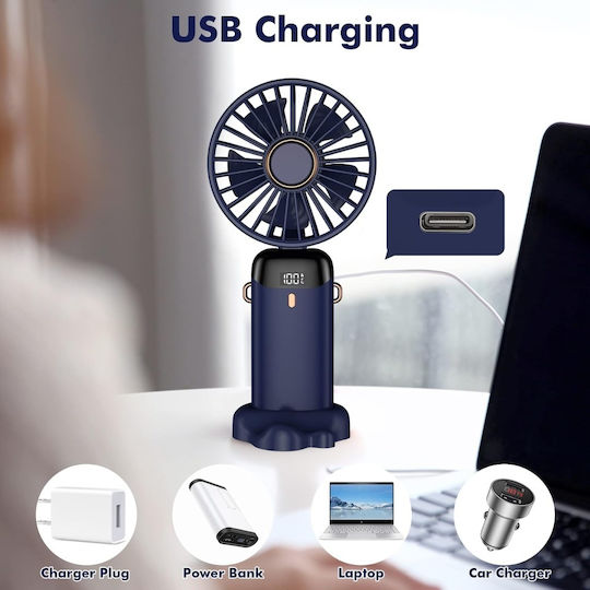 Ventilator Portabil Pliabil Reîncărcabil De Mână Cu 5 Viteze Baterie 4200mah Ecran Led Încărcare Usb Birou Pentru Exterior
