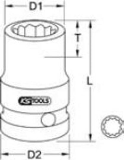 Ks Tools Nuss Pneumatisch Sechskant mit Vierkant-Antrieb 3/8" Durchmesser 3/8" / 19 / 12 / 22 / 90 / 32 1Stück