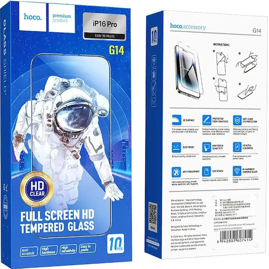 Hoco 3D 0.33mm Tempered Glass 10τμχ (iPhone 18 Pro / 17 Pro / 16 Pro / 17Moto G14 / G54 / G54 PowerRealme 16 Pro) G14-3