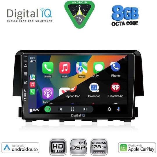 Digital IQ Auto-Audiosystem für Honda Civic 2016-2021 Bluetooth USB Eingebautes Wi-Fi GPS Apple CarPlay Android Auto mit 9 Zoll Touchscreen