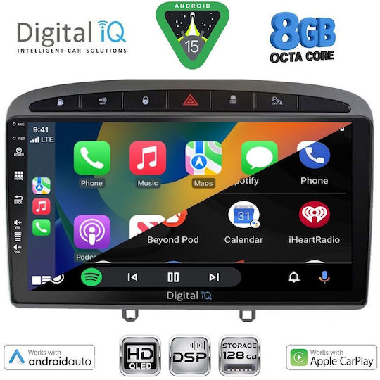 Digital IQ Car Audio System for Peugeot 308 RCZ 2009-2015 Bluetooth USB Wi-Fi GPS Apple CarPlay Android Auto with 9 Inch Touch Screen DIGITAL IQ BXF 18513GR CPAA