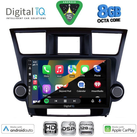 Digital IQ Car Audio System for Toyota Highlander 2008-2015 Bluetooth USB Wi-Fi GPS Apple CarPlay Android Auto with 10 Inch Touch Screen DIGITAL IQ BXF 18719 CPAA