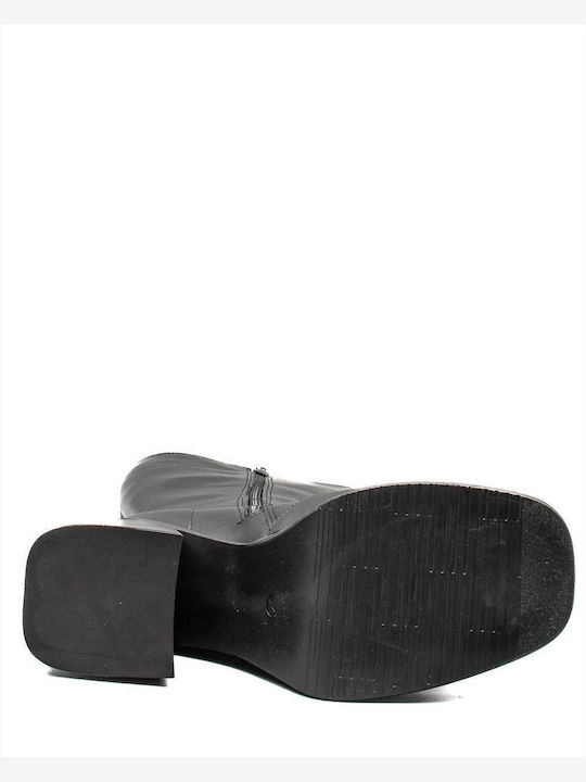 Leather High Heel Women's Boots with Rubber / Zipper Black