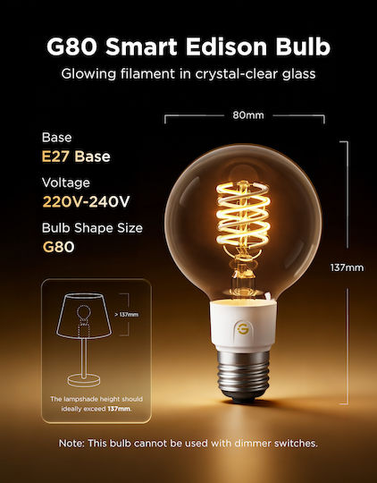 Govee Smart LED Bulb for E27 Socket and G80 Shape RGBW 500lm