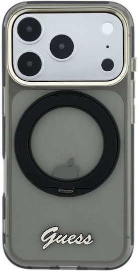 Guess iPhone 18 Pro iPhone 17 Pro Hard Case Magsafe Silicone Frame IML Ring Stand 360 Script Metal Logo Black GUHMP18L6HCCMSK
