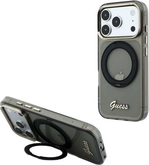 Guess iPhone 18 Pro iPhone 17 Pro Hard Case Magsafe Silicone Frame IML Ring Stand 360 Script Metal Logo Black GUHMP18L6HCCMSK