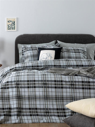Palamaiki Σετ Παπλωματοθήκη Βαμβακερή 170x250cm Μονή με Μαξιλαροθήκη Γκρι