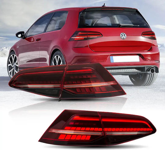 Πίσω Φανάρια Led Vw Golf 7 7.5 Gti R Design 2014-2021 Τρέχουμενο Φλας Κόκκινα Σετ 2τμχ