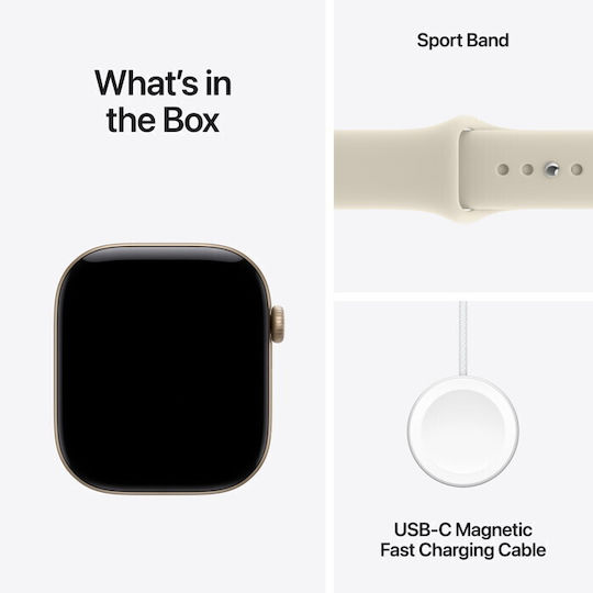 Apple Watch Series 12 Aluminium 42mm Αδιάβροχο με Παλμογράφο (Light Gold Aluminium with Sand Sport Band - S/M)