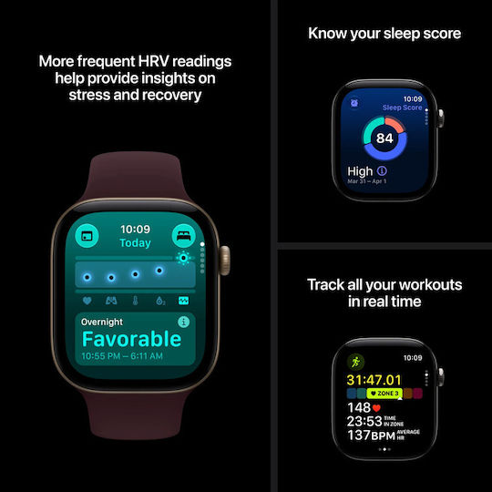 Apple Watch Series 12 Aluminium 42mm Waterproof with Heart Rate Monitor (Black Aluminium with Black Sport Band - S/M)