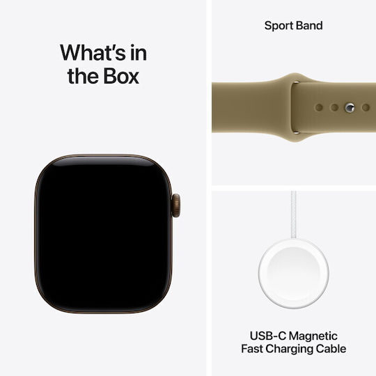 Apple Watch Series 12 Aluminium 46mm Αδιάβροχο με Παλμογράφο (Dark Bronze Aluminium with Olive Sport Band - M/L)