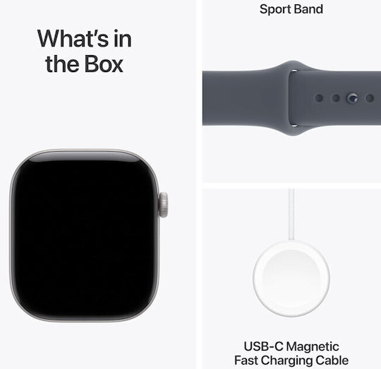 Apple Apple Watch Series 12 Aluminium 42mm Wasserdicht mit Elektrokardiogramm (Space Grey Aluminium mit Marineblauem Sportarmband - S/M)