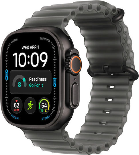 Apple Watch Ultra 4 Titanium 49mm Αδιάβροχο με Παλμογράφο (Black Titanium with Translucent Black Ocean Band)