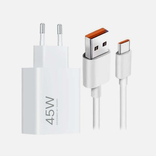 Xiaomi Charger with USB-A Port and Cable USB-C 45W Quick Charge 3.0 Whites (MDY-17-EF Bulk)