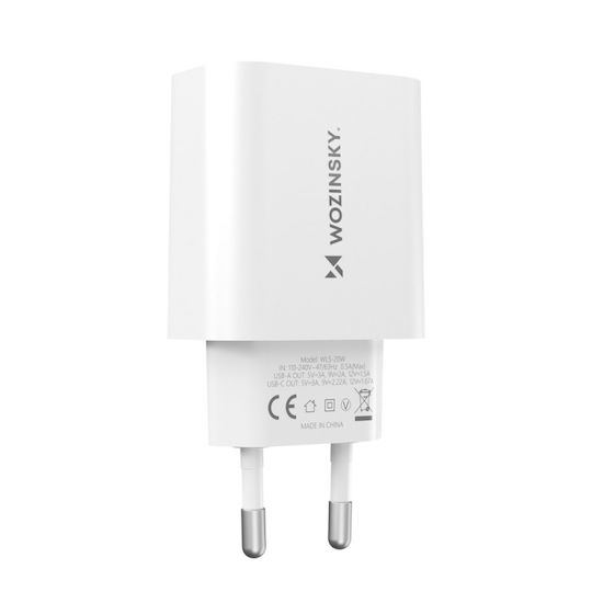 Wozinsky Зарядно устройство с USB-A порт и USB-C порт и кабел USB-C - USB-C 20W Power Delivery / Quick Charge 3.0 Бял (WLS-20W)