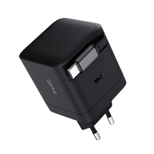 Trust Trust Handyladegerät mit integriertem Kabel GaN mit USB-C USB-C 65W Stromlieferung Schwarz
