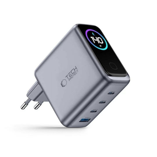 Tech-Protect Wireless Charger with USB-A Port and 3 USB-C Ports 140W Power Delivery / Quick Charge 3.0 Dark Grey (Powervision NC140W-GAN)