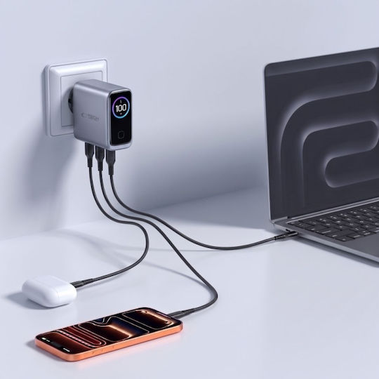Tech-Protect Φορτιστής Χωρίς Καλώδιο με Θύρα USB-A και 2 Θύρες USB-C 100W Power Delivery / Quick Charge 3.0 Dark Grey (PowerVision NC100W-GaN)