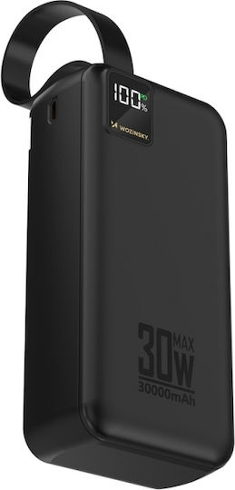 Wozinsky W8-W Външна батерия 30000mAh 30W с 2 USB-A изходни порта и USB-C изходен порт Черен