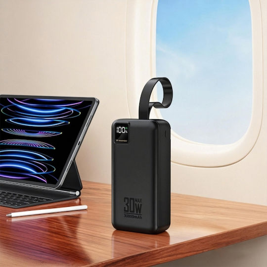 Wozinsky W8-W Външна батерия 30000mAh 30W с 2 USB-A изходни порта и USB-C изходен порт Черен