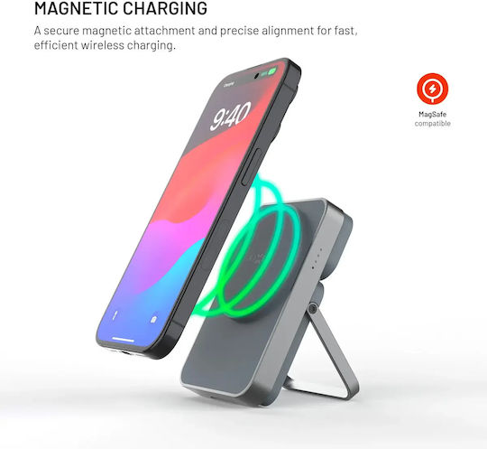 Fixed MagZen5 Stand MagSafe Power Bank 5000mAh mit USB-C Ausgangsanschlüsse Grau
