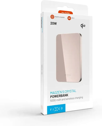 Fixed MagZen 5 Crystal MagSafe Qi2 Външна Батерия 5000mAh 20W с USB-C Изходен Порт Power Delivery Розова
