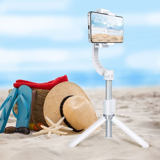 L08 Selfie Stick Trepied Pentru Telefon Mobil Telecomandă Bluetooth Alb