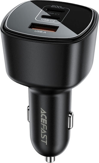 Acefast Car Charger 200W 5A Fast Charging with Ports 1xUSB-A 2xType-C Black Colour