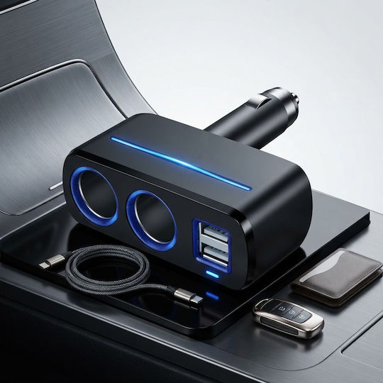 Andowl Încărcător Auto 120W cu Porturi 2xUSB-A 2xPriză Auto de Brichetă Negru Culoare