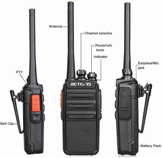 Retevis RT24 Stație Radio Emisie-recepție Fără Fir PMR 0.5W Fără Ecran Set 2 Bucăți